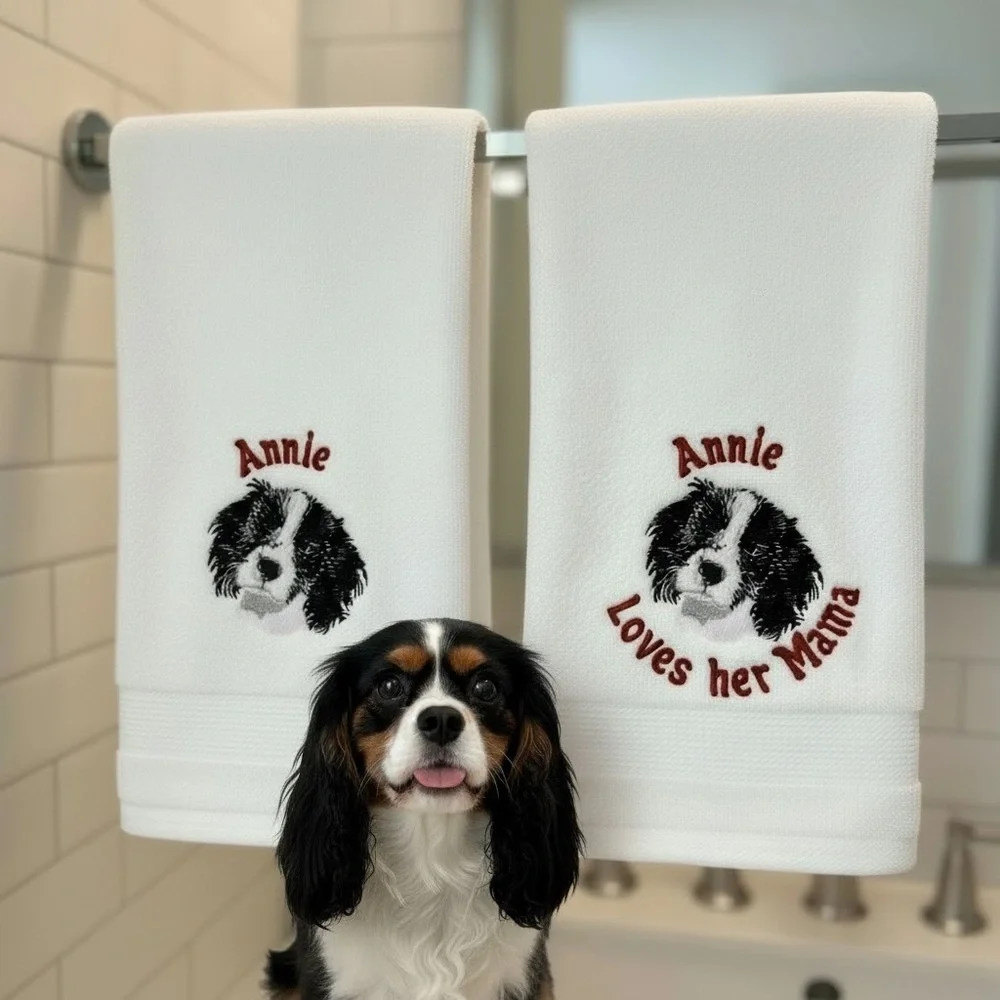 Personalized Embroidered Dog Hand and bath Towel set with your dog's name paws